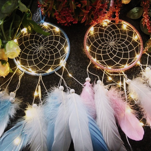 LED 드림캐쳐 핑크 블루 인테리어 소품 감성캠핑 아웃도어 드림캐처 무드등