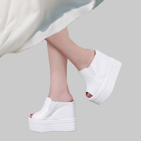 12cm 통굽슬리퍼 화이트 웨딩슈즈 웨딩 촬영 키높이 구두