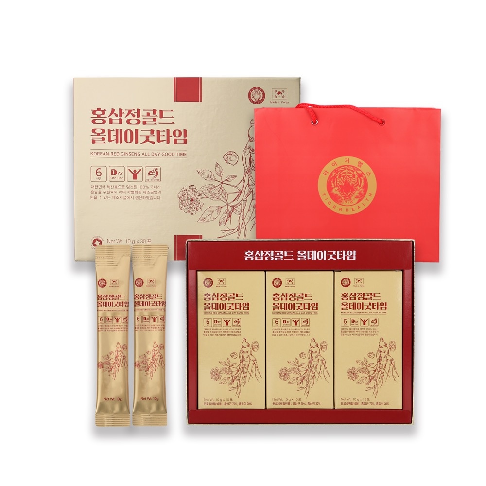 [<b>타이거헬스</b>]홍삼정골드 6년근 올데이굿타임 30포 선물세트(쇼핑백포함)