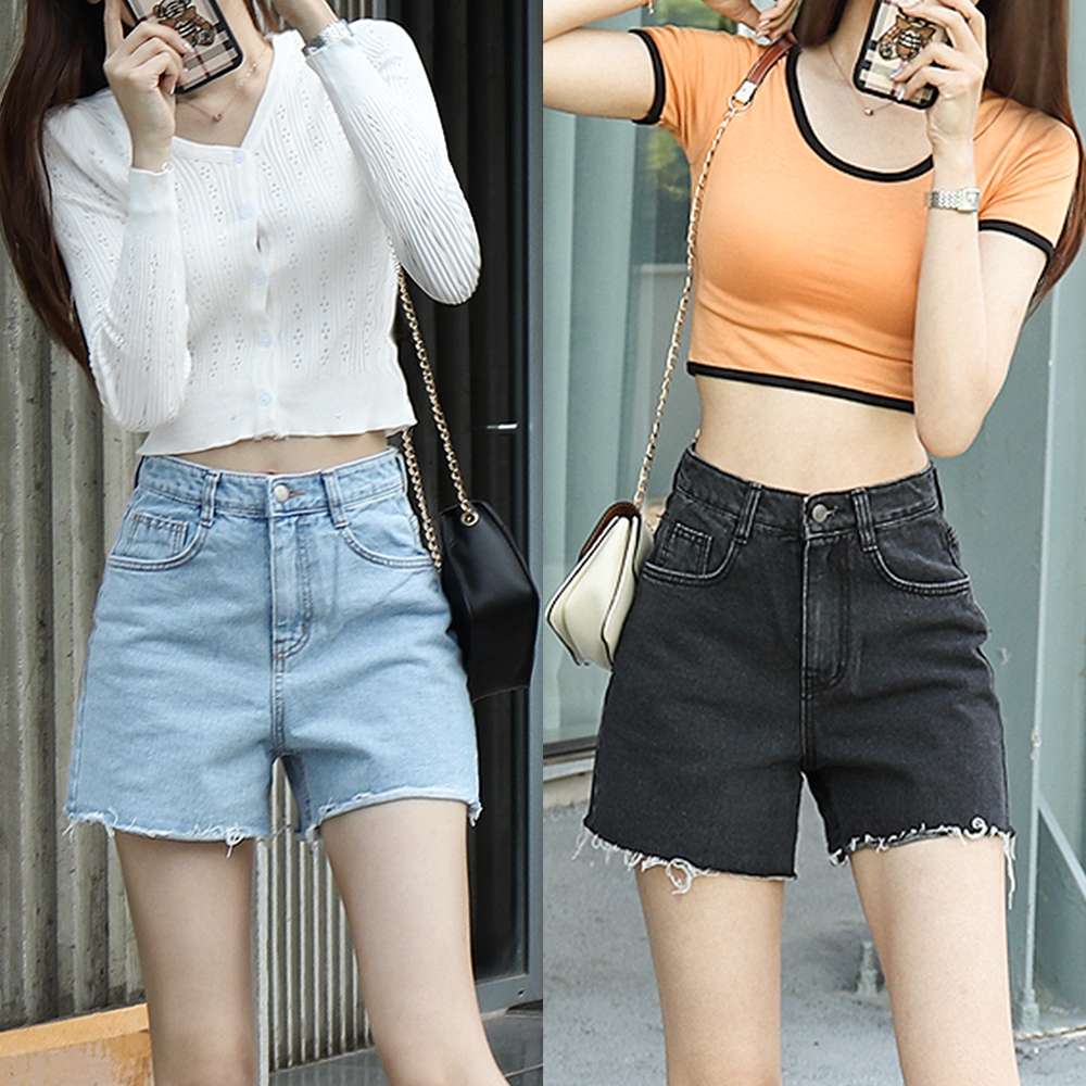 하이웨스트 청반바지 여성 여자 데님 숏팬츠 여름 컷팅 3부 흑청반바지 진연청반바지