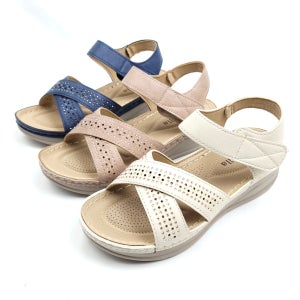 순이의신발장 발편한 가죽 푹신한 쿠션 키높이 통굽 여성 여름 벨크로 샌들 큐빅 4.5cm