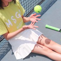 [뢰프] 테니스웨어 테니스복 하프 플리츠 테니스 스커트 (화이트)