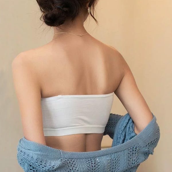 끈없는 브라 흘러내리지 않는 오프숄더 심리스 브라렛 웨딩 튜브탑 심플 편한 브라탑 투명끈