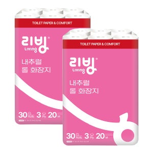 리빙 내추럴 3겹 데코 엠보싱 30롤 x 2팩 롤화장지 롤휴지