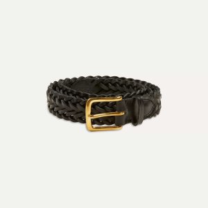드레익스 Black Plaited Bridle Leather Belt with Brass Buckle