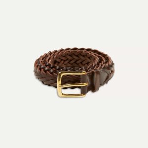 드레익스 Brown Plaited Bridle Leather Belt with Brass Buckle