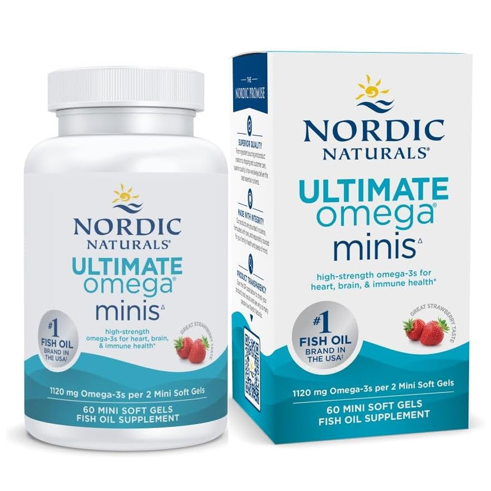 노르딕내추럴스 <b>얼티메이트 오메가</b>3 <b>2X</b> 딸기향 1120mg 60 <b>미니</b> 소프트젤