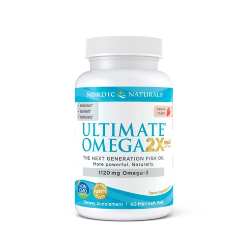 노르딕내추럴스 <b>얼티메이트 오메가</b>3 <b>2X</b> 딸기향 1120mg 60 <b>미니</b> 소프트젤
