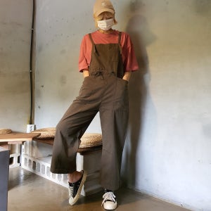 (재진행) 3XL 카키 와이드 여자 멜빵바지 오버롤 데님 빅사이즈 봄 여름 점프수트