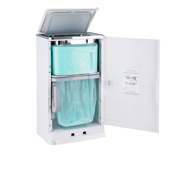 [매직캔] 휴지통 히포II 화이트 크롬 오토실링 MH280WCRA(27L) MH250WCRA(21L) 듀얼오픈 쓰레기통