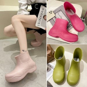 둥글 키높이 여성 레인부츠 앵클 숏장화