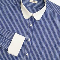 [안드레셔츠] 블루 스트라이프 뱀부 블렌드 클레릭 셔츠