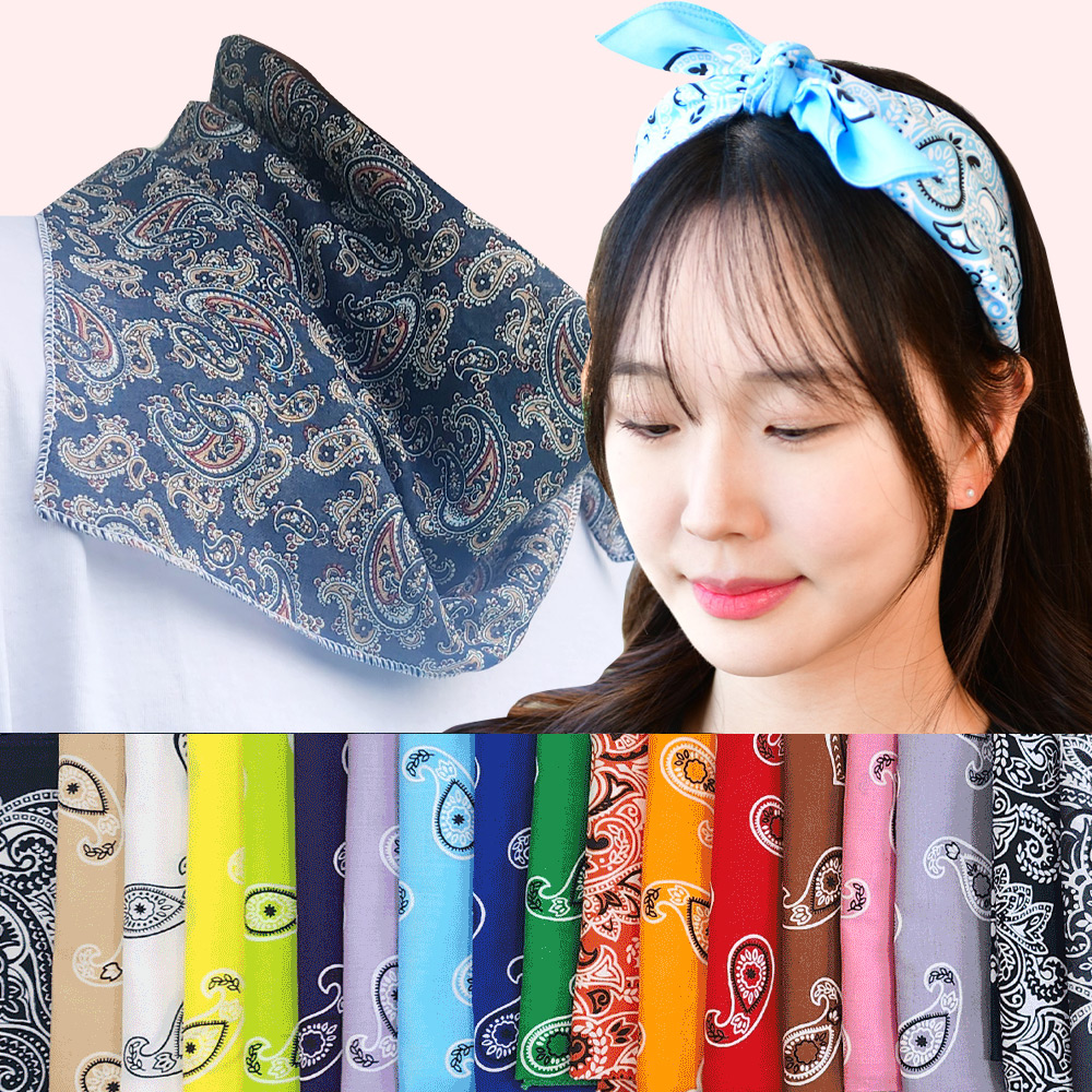 반다나스카프 국산 큰 페이즐리 두건 목 여성 면스카프 등산 단체 제작