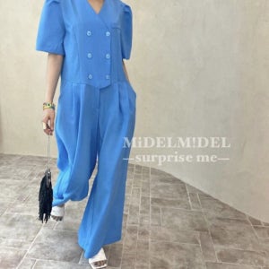 보니따스 나이스 더블 점프 슈트/ 블루 블랙 핑크/ 여름 반팔 브이넥 점프 수트
