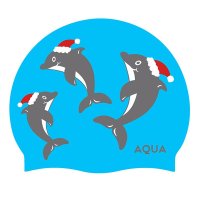 아쿠아 돌핀 크리스마스 수모 수영모자 AQUA Three Dancing Dolphins - Silicone Christmas Silicone Swim Cap