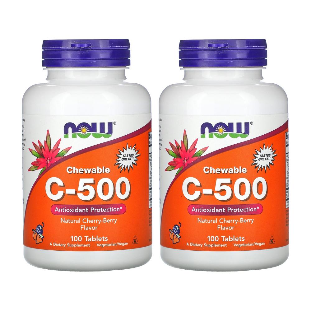 NOWFOOD 나우푸드 츄어블 비타민C 500mg 100정 Natural 체리 - 베리 맛 <b>당알콜</b> 및 아세로라 분말 1mg + 5mg 함유 X 2EA