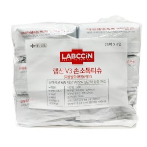 랩신 V3 소독티슈 25매 X 6입 학교 학원 어린이집 유치원 소독티슈