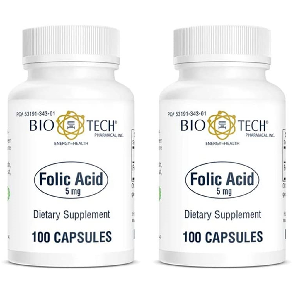 Bio Tech Folic Acid 바이오테크 <b>엽산</b> 5mg 100캡슐 2팩