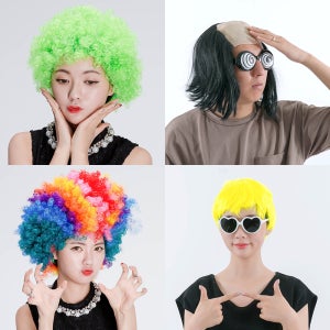(파티가발모음)파마머리 단발머리 장기자랑 마빡이 대머리 코스프레 파티가발 축제 노래방 할로윈 파티용품