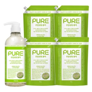 피죤 퓨어 주방 세제 750ml 용기 + 1000ml x 4개 대용량 1종 애플밤 버진모히또