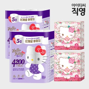 헬로키티 5겹 시그니처 화장지 48롤+로션티슈3입X2팩 세트