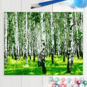 청량한 풍경화 풍수인테리어 셀프페인팅 유화그리기 DIY 243 초록빛자작나무