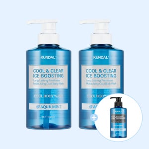 쿤달 쿨 앤 클리어 아이스 부스팅 쿨 바디워시 아쿠아민트 500ml 2개+ 쿨샴푸 500ml 1개