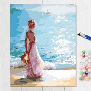 바다 풍경 감성 일러스트 그리기 세트 집순이 취미 DIY 209 해변의여인 40x50