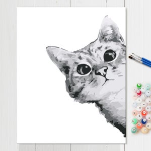 귀여운일러스트 셀프페인팅 명화그리기 취미생활 벽꾸미기 DIY 187 빼꼼고양이 40x50