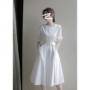 프렌치 러블리 드레스 여성 분위기있는 허리 하이엔드 유니크 셔츠 롱원피스