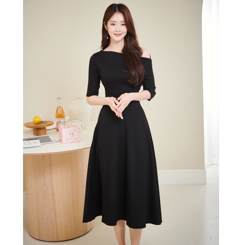 꼴레뜨샵 드레이핑 브라이덜샤워 웨딩촬영 캐주얼 셀프 만삭촬영 임신주수 원피스 (블랙)