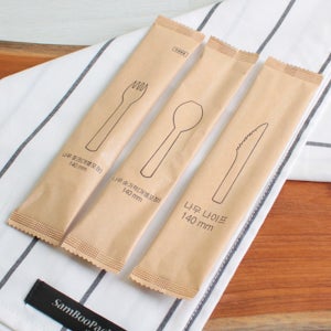 우드 커트러리 14 2000개 우드14 일회용 수저 포크 나이프 개별포장 친환경 배달 포장