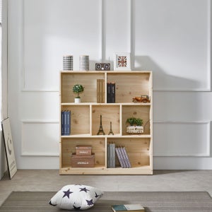 홈스빌 와이드 레드파인 소나무 원목 가로형 책장1000