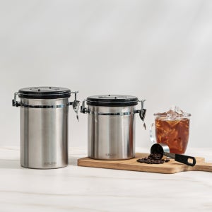 칼딘 아로마밸브 스텐 원두보관통 분쇄 커피 밀폐 용기 원두 캐니스터 1.4L+스텐 스푼