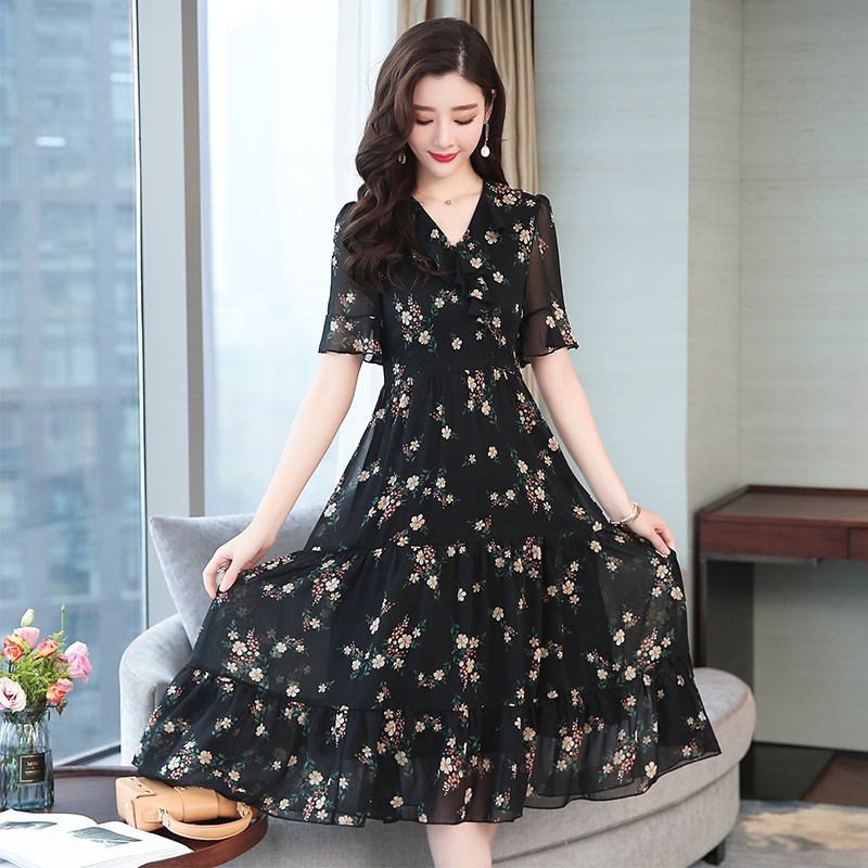 NLYQ187빅 사이즈 여름 쉬폰 플라워 플레어 하객원피스