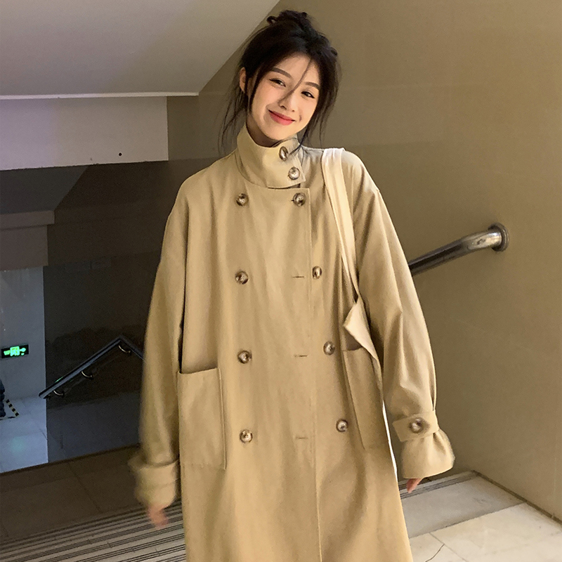 심플한 베이지색 여성 롱 트렌치코트 루즈핏 봄 가을 간절기 아우터 더블버튼