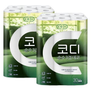 코디 순수 3겹 데코 30m 30롤 2팩 쌍용씨앤비 화장지 휴지