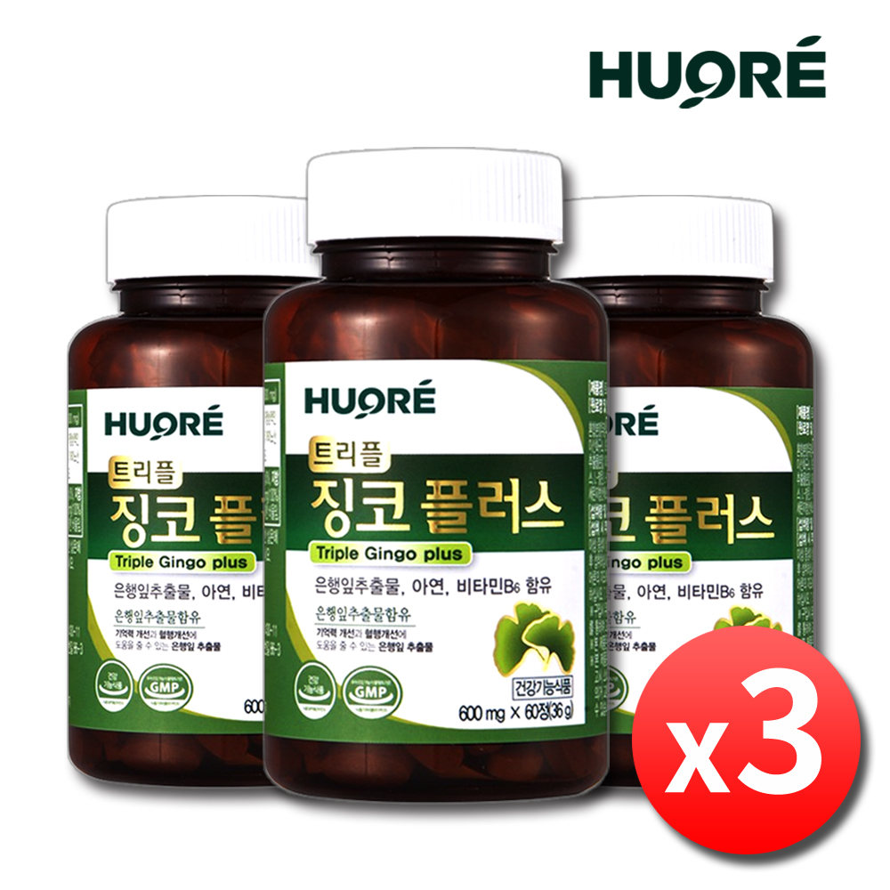 징코플러스 은행잎추출물 영양제 혈액순환 60정, 3개