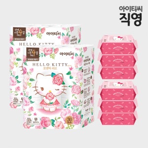 헬로키티 4겹 로맨틱러브 화장지(25m) 30롤X2팩(60롤) + 시그니처 물티슈(70매)X6팩 복합세트