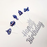 샵쏭 우주선초 생일초 고깔모자 특별한 기념일파티 / 아크릴 케이크토퍼