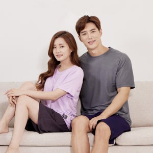 트라이 커플 실내복 반팔티 세트 캡내장 홈웨어 티셔츠