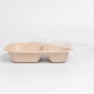 [KO] 포장 일회용 2구 사각 펄프 용기 750ml 500세트 페트뚜껑포함 /크라프트