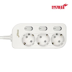 금호전기 번개표 국산 멀티탭 개별 스위치 멀티 콘센트 화이트, 3구, 3m