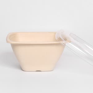 [KO] 포장 일회용 42oz 사각 펄프 볼 용기 300세트 페트뚜껑 포함 /크라프트