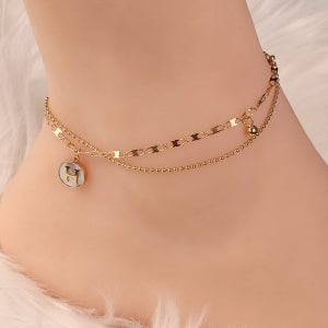 자개 에이치 두줄 발찌 써지컬스틸 두줄 레이어드 링크사슬 패션 여성 악세사리 레터링