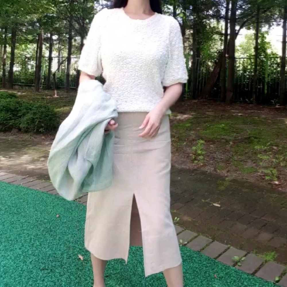 뒷밴딩 포켓린넨A라인롱스커트 캐주얼데일리 리넨반밴딩긴치마 심플한베이지색미디스커트 나들이룩