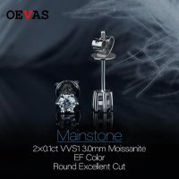 OEVAS 진짜 0.1 캐럿 EF 색상 3MM MOISSANITE 스터드 귀걸이 여성 100 925 스털링 실버 스파클링 웨딩 파티 파인 쥬얼리