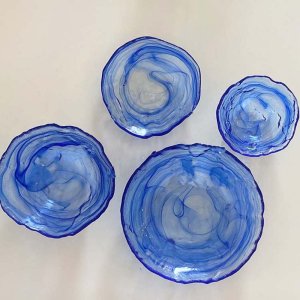 deep blue sea plate 블루 여름 빙수 디저트 파스타 유리 식기 그릇 접시