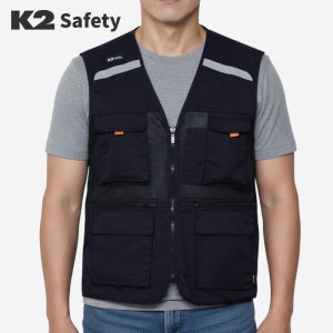 K2 세이프티 베이직 조끼 베스트 멀티 포켓 메쉬 봄 여름 자수 인쇄 작업 등산 남자 여자