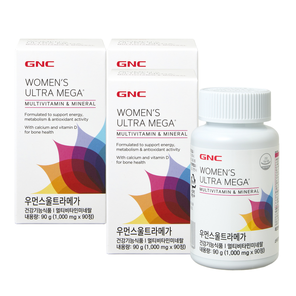 GNC 우먼스울트라<b>메가</b> 멀티비타민 앤 미네랄 90정, 3개